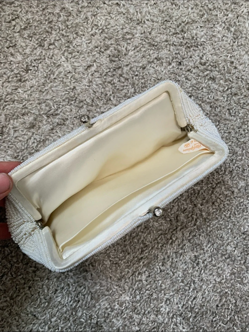 Vintage Fully Beaded Cream Clutch with Swirl Detail